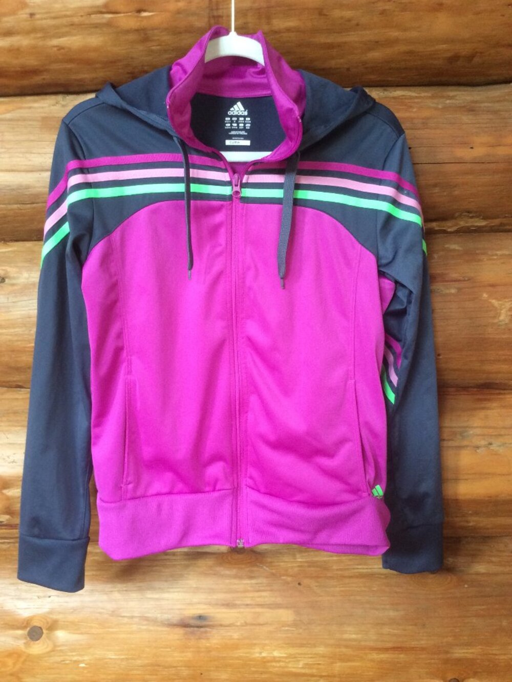 adidas Purple & Gray Stripes Climalite Hooded Zip Up Activewear Jacket Size MED